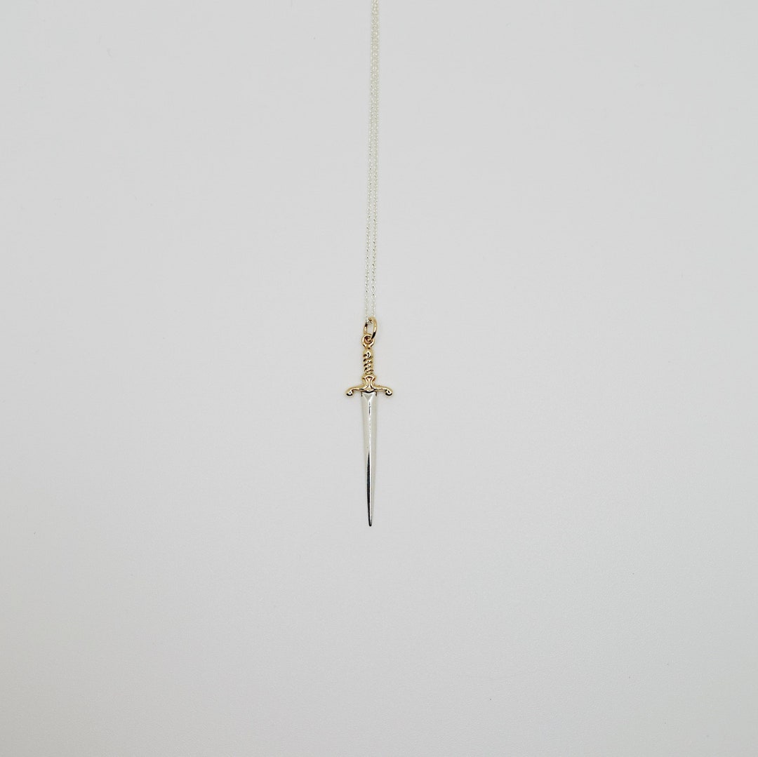 Sterling Silver Sword Necklace / Dagger Knife Charm / Long Sword