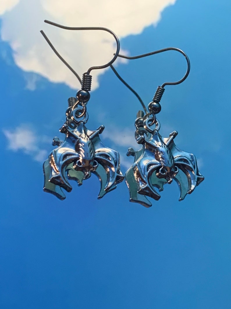 bat earrings nickel free earrings silver earrings halloween earrings