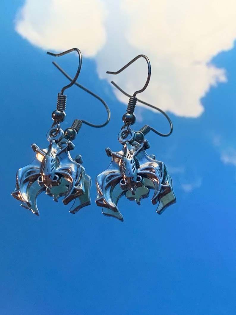 bat earrings nickel free earrings silver earrings halloween earrings