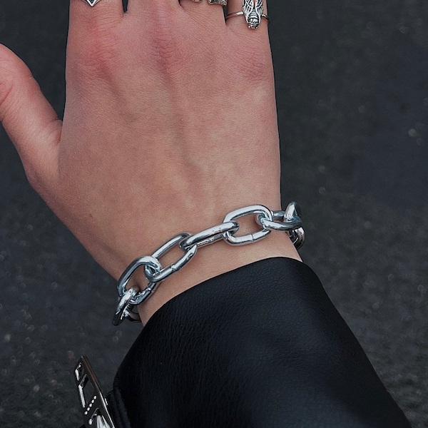 Chain Bracelet | Think Heavy Duty Chunky Silver Queer Nonbinary Jewelry, Punk, Goth, Alternative, Grunge, Industrial, Horror