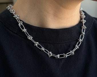 Barbed Chain|  stainless steel faux barbed wire chain choker necklace, unisex necklace, gifts for him, gifts for