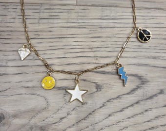 Star Gold Multi Charm Necklace, Necklace, Gifts for Her, Handmade Jewelry