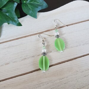 Green Beaded Silver Earrings, Handmade Jewelry, Gifts for Her