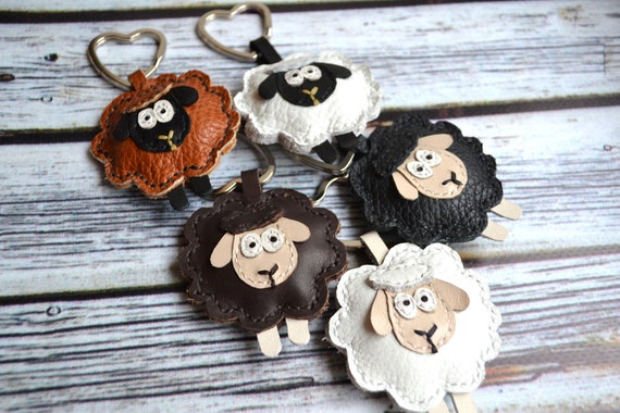 Sheep Leather Keychain Key Ring Lamb Cowhide Handmade