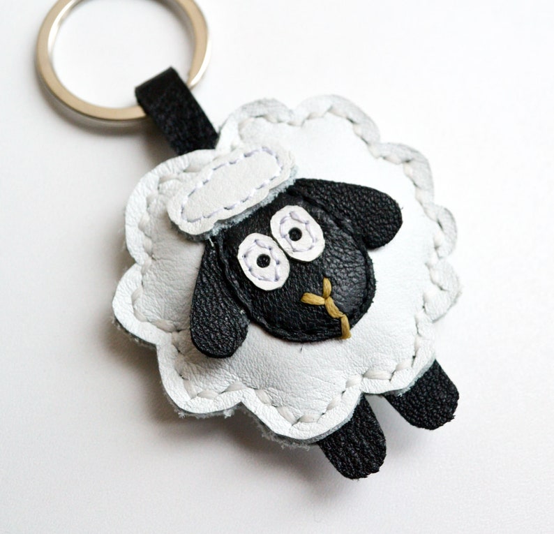Sheep Leather Keychain Animal Key Ring Lamb cowhide Etsy