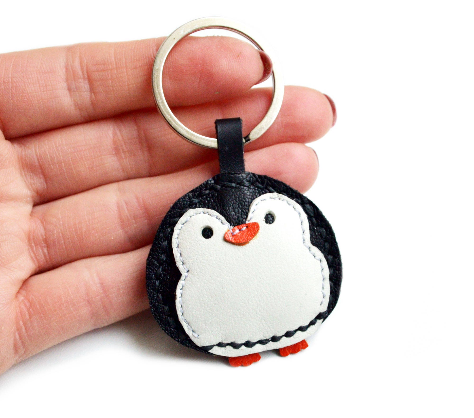 Cute Little Penguin Keychain leather Key Ring cowhide | Etsy