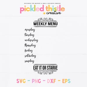 Modern Farmhouse Kitchen Decor SVG - Weekly Menu Cutting File