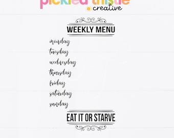 Modern Farmhouse Kitchen Decor SVG - Weekly Menu Cutting File