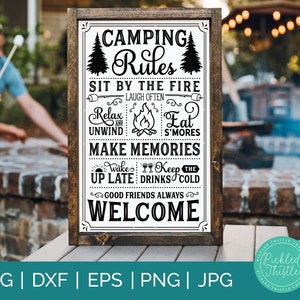 Reglas de camping Signo rústico svg dxf png ei jpg - camping svg, reglas de camping rústico svg, signo de regla de camping