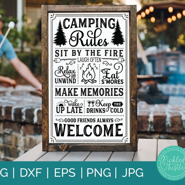Camping Rules Rustic Sign svg dxf png ei jpg -  camping svg, rustic camping rules svg, camping rule sign
