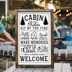 Cabin Rules Rustic Sign svg dxf png ei jpg - Cabin Rules SVG, Cabin Decor SVG, Rustic Sign SVG, Cabin dxf, camping svg, bienvenue dans notre cabine