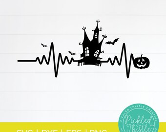 Halloween Heartbeat SVG: Spooky Haunted House, Pumpkin (Digital Download)