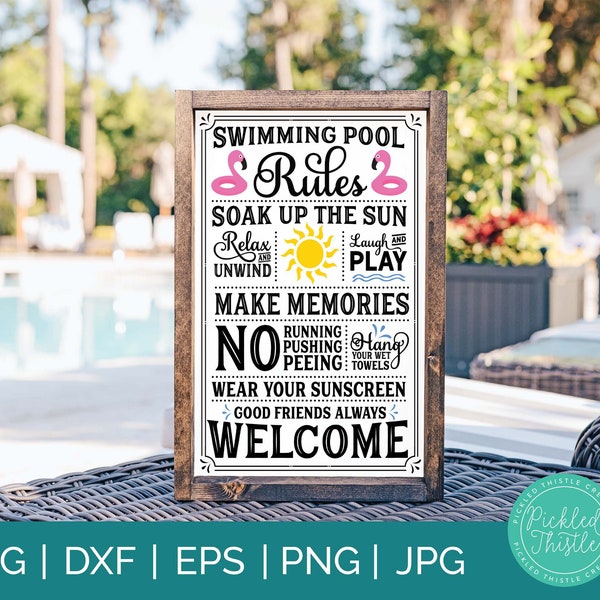 Swimming Pool Rules Rustic Sign 2 svg dxf png ei jpg - Swimming Pool SVG, Pool Sign SVG, Summer SVG, Rustic Sign svg, pool rules svg