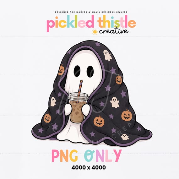 Cute Halloween Ghost PNG, Spooky Season Coffee Ghost Sublimation File, Cozy Blanket Pumpkin Ghost PNG for Shirts