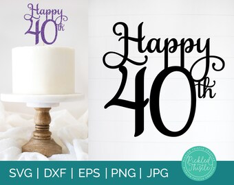 40th Birthday Cake Topper SVG: Fortieth Party Decor (Digital Download)