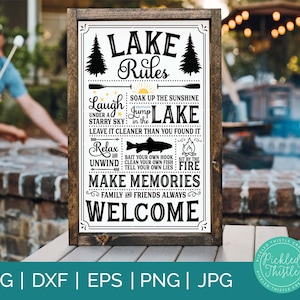 Lake Rules Rustic Sign svg dxf png ei jpg - Cabin Rules SVG, Cabin Decor SVG, Rustic Sign SVG, Cabin dxf, camping svg, bienvenue dans notre cabine
