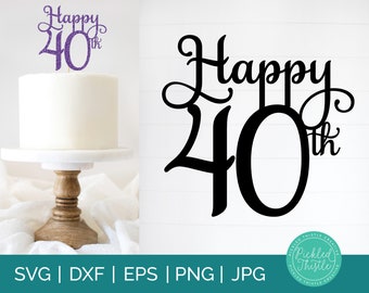 40th Birthday Cake Topper SVG: Fortieth Party Decor (Digital Download)