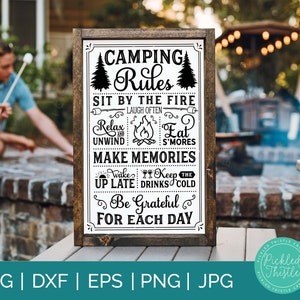 Règles du camp Panneau rustique svg dxf png ei jpg - camping svg, règles de camping, souvenirs svg, seau svg, feu de camp Svg, camping svg
