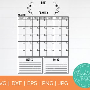Calendrier familial personnalisable SVG - Calendrier mensuel SVG - Family Command Center Cut File, Calendrier SVG, Monthly Planner Cut File