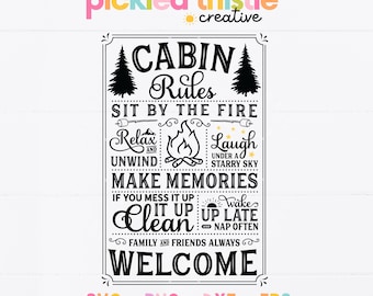 Cabin Rules Rustic Sign SVG: Summer House Decor (Digital Download)