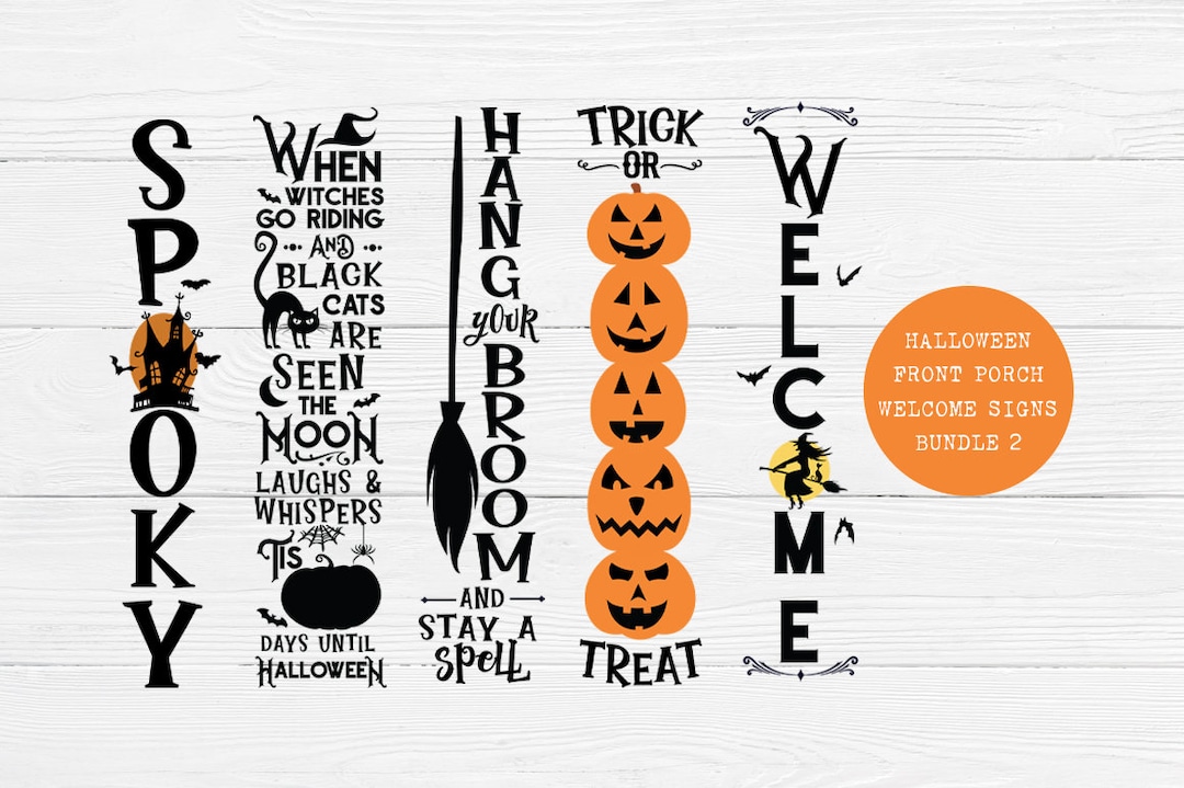 Halloween Porch Sign SVG Bundle: Spooky Welcome Designs (digital ...