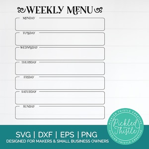 Stay Organized with our Weekly Menu Planner SVG | Meal Planning Made Easy