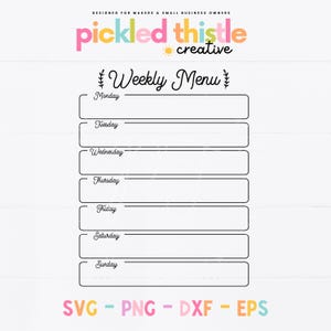 Meal Planning Made Easy: Weekly Menu SVG File for Kitchen Organization