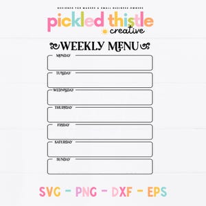 Weekly Menu Planner SVG - Home Organization PNG, Modern Farmhouse Decor DXF