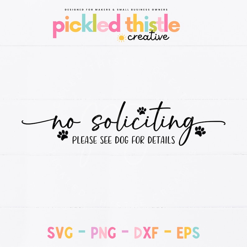 Capture Attention with a Whimsical Welcome: Transform your home entrance with our humorous No Soliciting SVG bundle, featuring witty designs like "See Dog for Details".