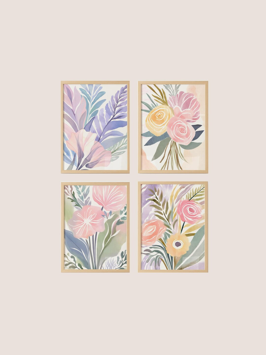 Pastel Floral Wall Art Set | Botanical Print Bundle | Feminine Home ...