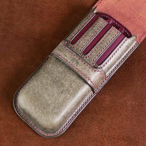 Astuccio in pelle per stilografica per 3 penne, pelle italiana, custodia di lusso
