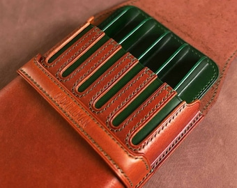 Pen Case, Leather Fountain Pen Case,  Luxury Pen Holder, Italian Leather, 6 Pens
