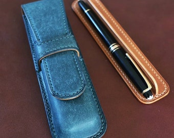 Leather Fountain Pen Case, Italian Pueblo Leather, 2 Pens