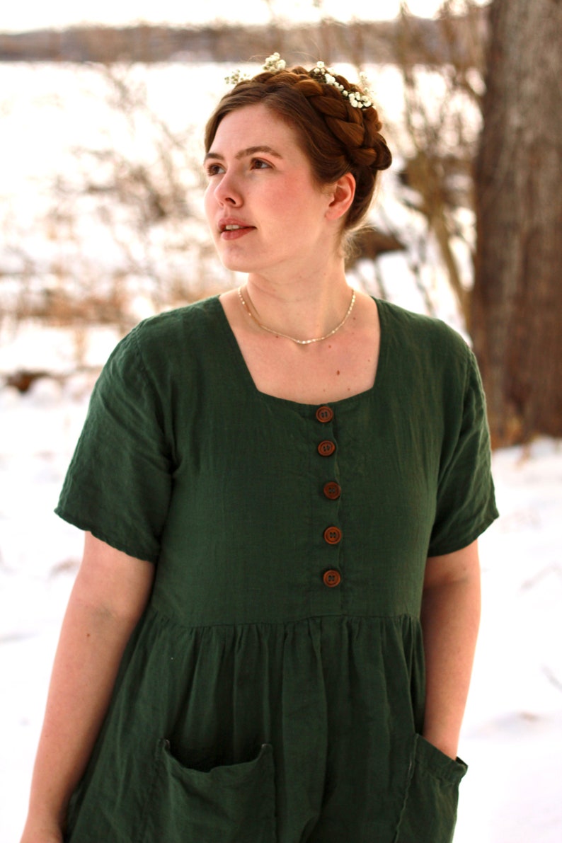 Square Neck Linen Dress