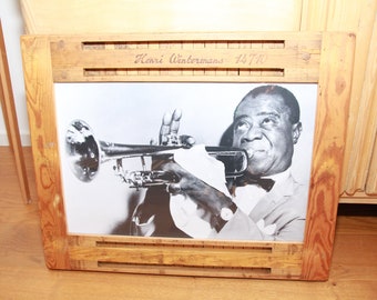 Vintage Bilderrahmen Holz Louis Armstrong aus alten Zigarrenformen - Ein besonderes Geschenk zu Hochzeit , Geburtstag , Jubiläum