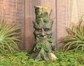 Miniature Fairy Garden Tree with Face Mini Green Man Figurine Wood Spirit Statue Spooky Tree for Halloween Decoration Accessories Supply Kit