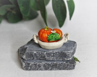 Mini QUAIL Bird Porcelain Casserole Baking Dish French Feves Dollhouse Miniature
