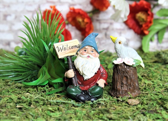 Miniature Fairy Garden Gnomes Sitting And Holding Welcome Miniature Fairy Garden Gnomes Sitting, Mini Garden Gnomes