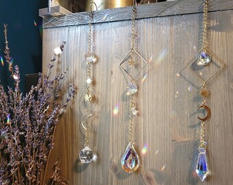 Small Crystal Suncatcher - Moon Sun Stars