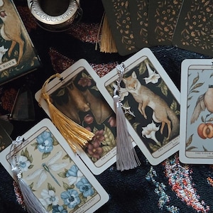 Intuitively Chosen Tarot Card Bookmark with Tassel, Charm, and Explanation Card