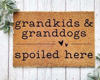 Grandkids Granddogs Spoiled Doormat | Funny Grandparents Doormat | Welcome Mat | Funny Door Mat | Home Nana Papa Grandma Gift | Easter Gift