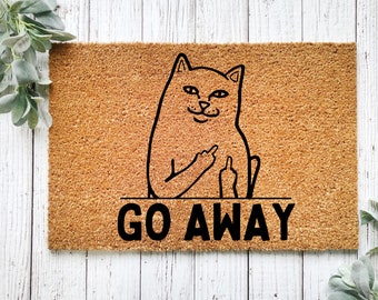 Cat Doormat | Funny Doormat | Cat Lover | Cute Doormat | Go Away Doormat | Funny Gift | Housewarming Gift | Black Cat | Cat Middle Finger