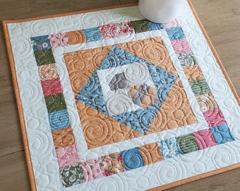 Patchwork Bee Quilted Table Topper, Handcrafted Table Top Quilt Centerpiece for  Spring or Summer