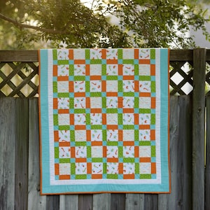 Baby Quilt, Toddler Quilt, Boy Quilt, Quilted Playmat in Turquoise Orange Green with bugs