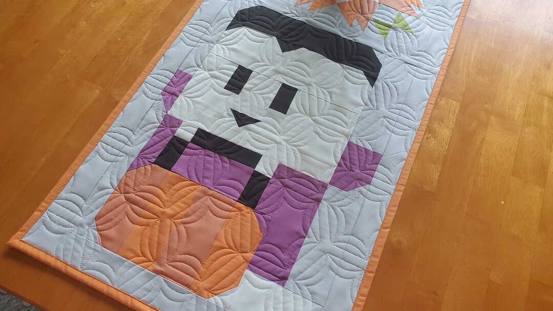 Halloween Quilted Extra Long Table Runner With Witch Ghost and Vampire ...