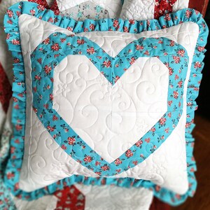 Heart Decorative Quilted Throw Pillow Cover Fits 14x14 pillow form *TURQUOISE ONLY