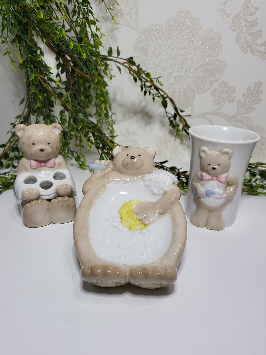 Antique Made in Japan Ceramic Bear Bathroom Set Bear Bathroom Etsy