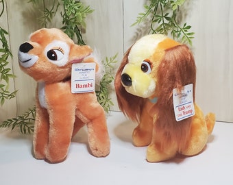 Walt Disney's Animated Film Classics Bambi and Lady from Lady and the Tramp plush animals , Vintage Disney Plush, Disney Classic Characters