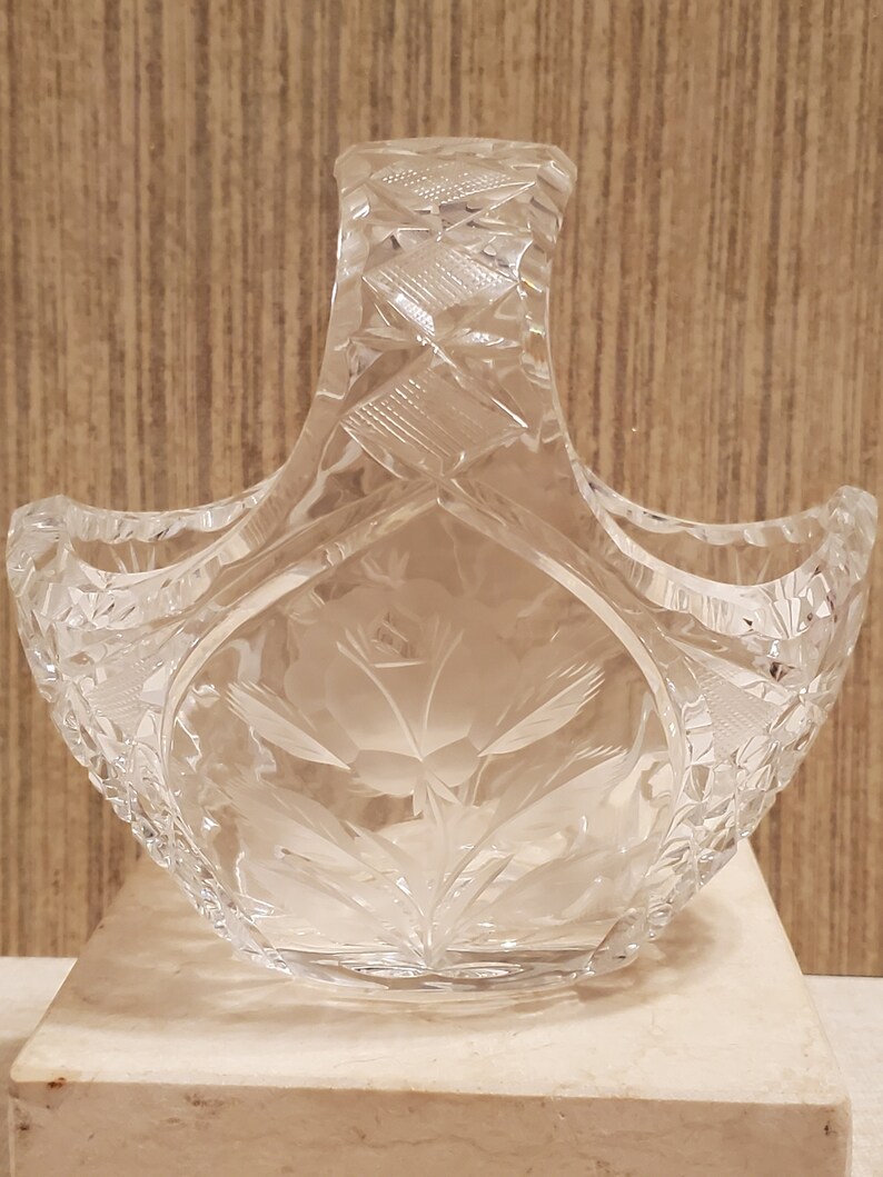 Crystal Basket With Etch Roses Vintage Crystal Basket Etsy Australia