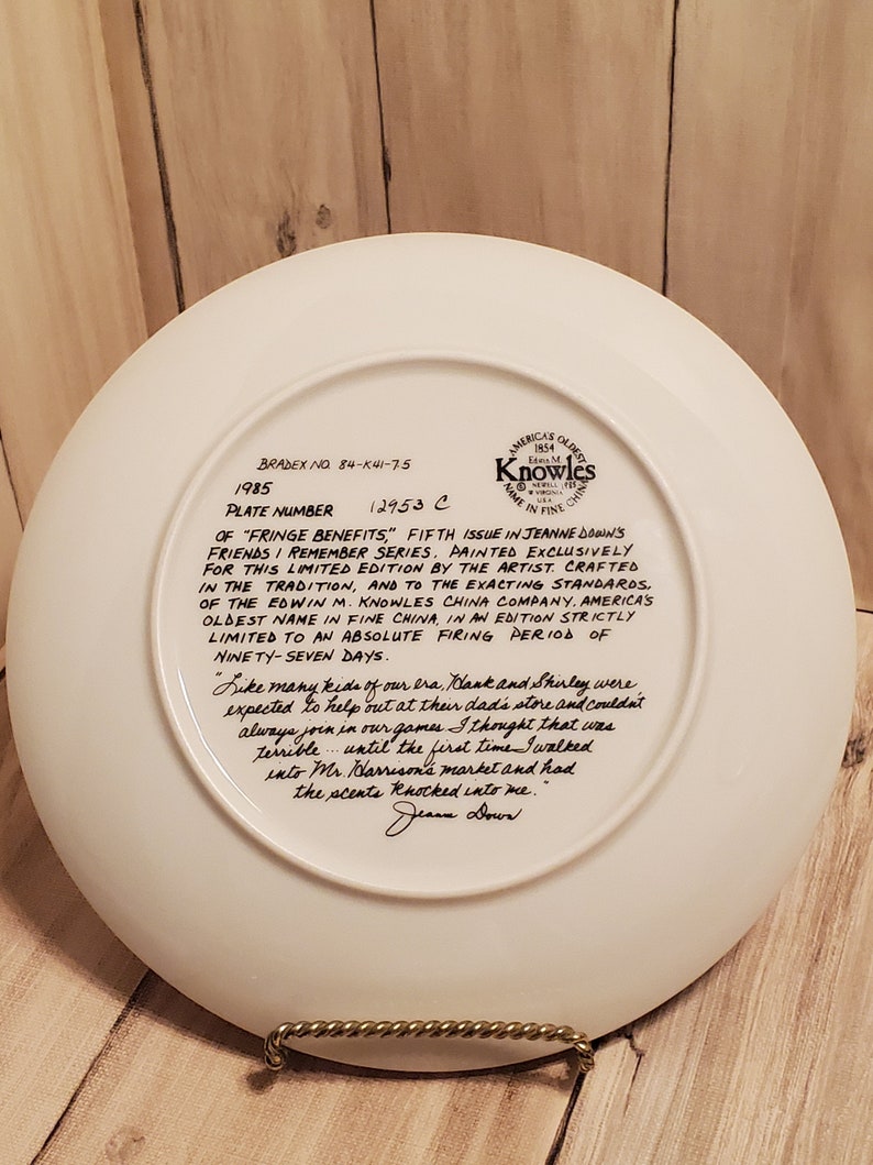 1985 Vintage Knowles Fine China Plate, Fringe Benefits by Jeanne Down